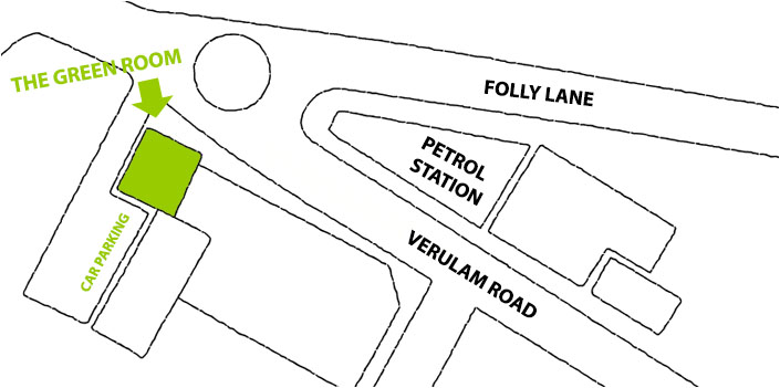 Map showing location of Tom Tom Audio's showroom in St Albans